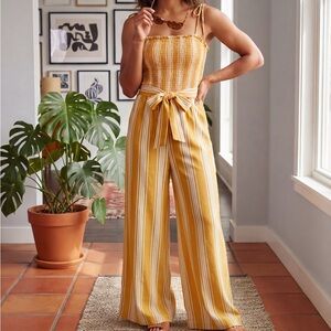 RIPCURL Mustard Yellow Stripe Wide-Leg Jumpsuit. Size S